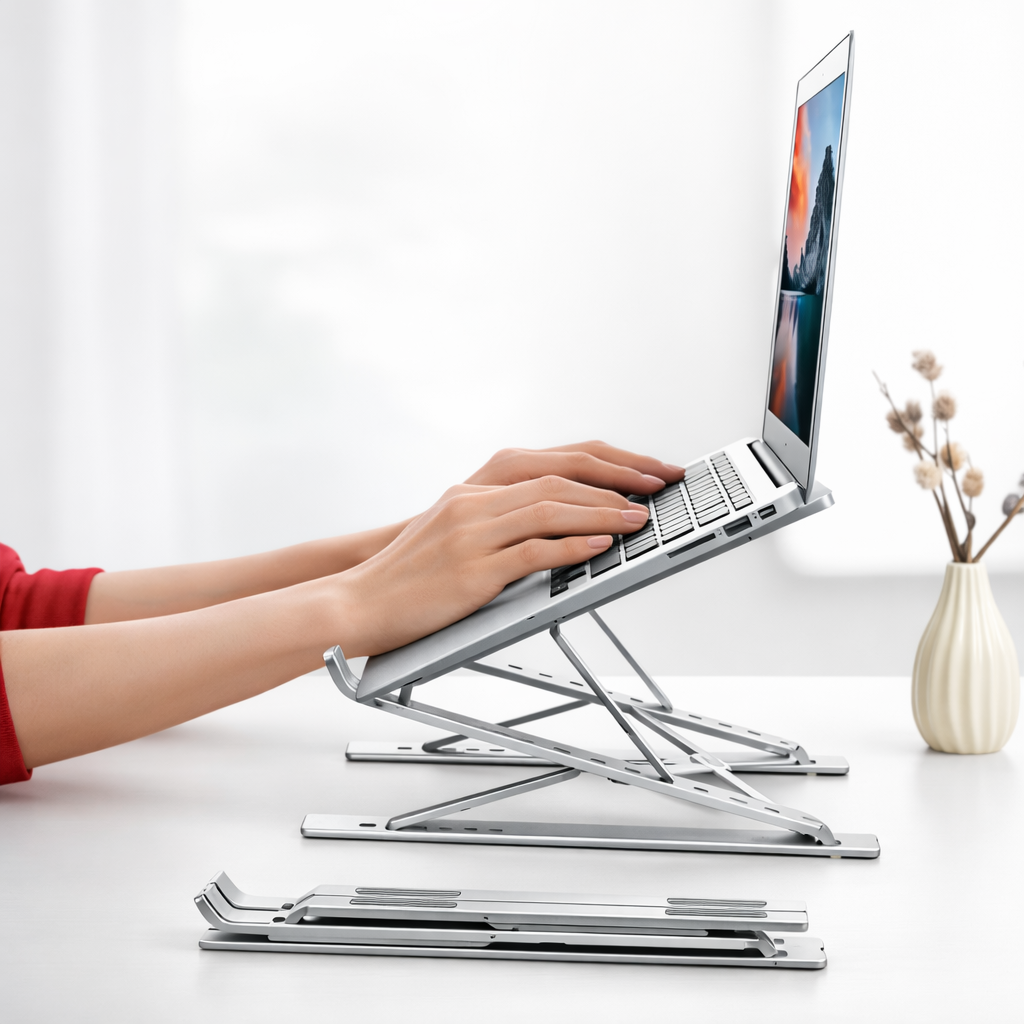 Slick aluminum foldable laptop stand